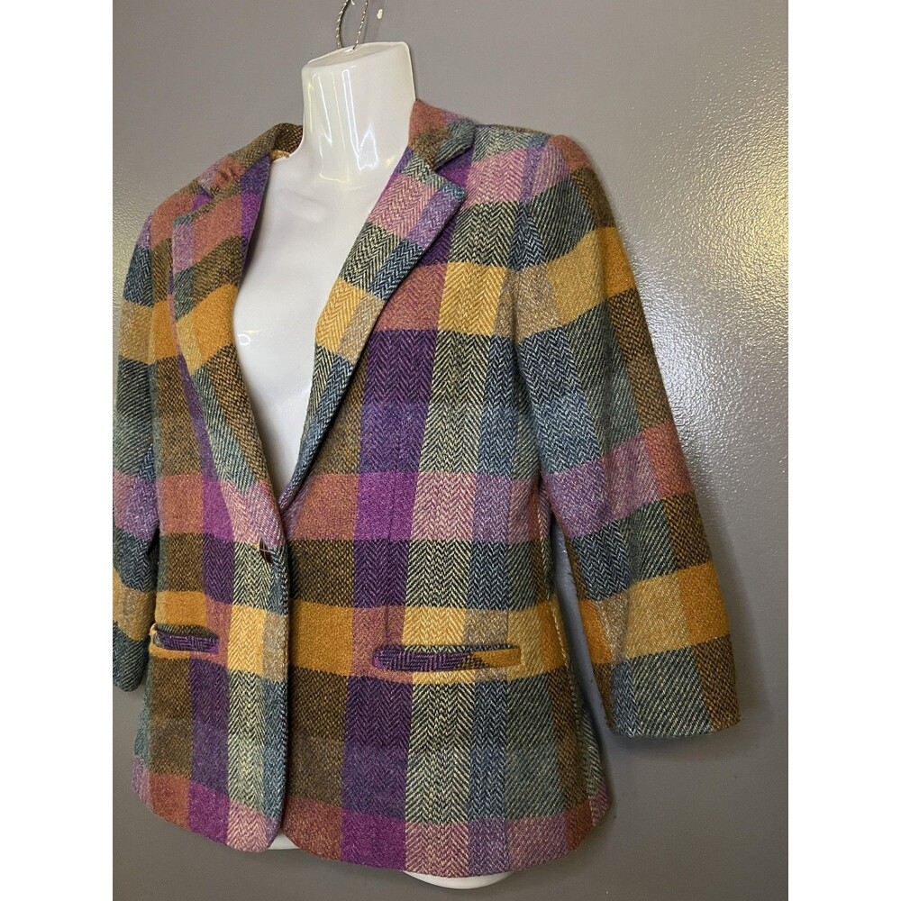 CAbi Blazer Womens 2 Multicolor Plaid Wool Blend 3/4 Sleeve Lined Jacket - Picture 4 of 9